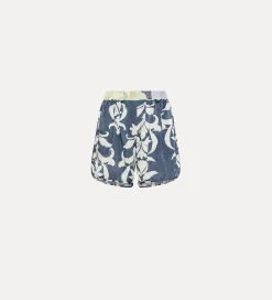 forte_forte Pantalons^bermuda en satin pour femme avec imprimé “the secret lily” oltremare