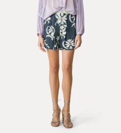 forte_forte Pantalons^bermuda en satin pour femme avec imprimé “the secret lily” oltremare