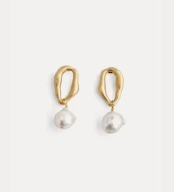 forte_forte Bijoux^boucles d'oreilles sculptures plaquées or 18 ct avec perle perla