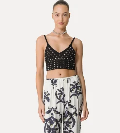 forte_forte Tricots | Hauts^brassière en coton avec cristaux noir