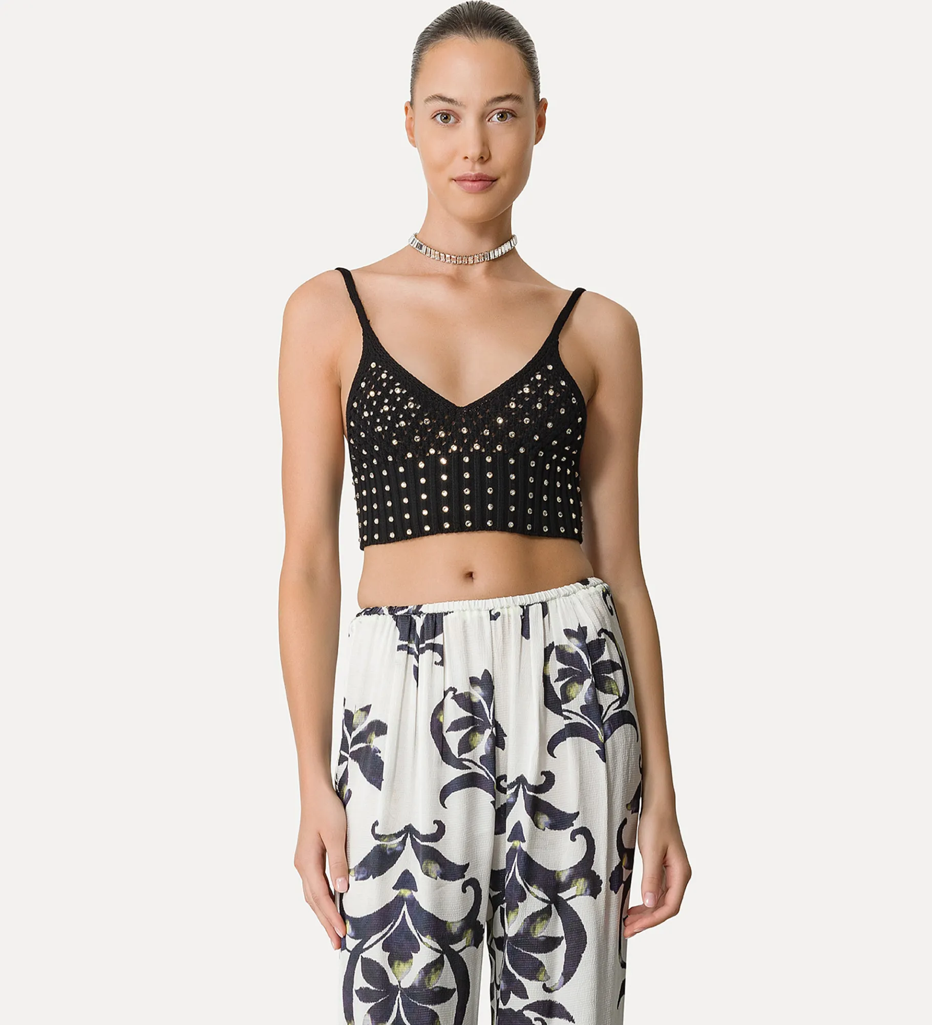 forte_forte Tricots | Hauts^brassière en coton avec cristaux noir