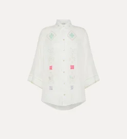 forte_forte Chemises^chemise à manches trois quarts en voile avec broderie “oniric blossom” bianco
