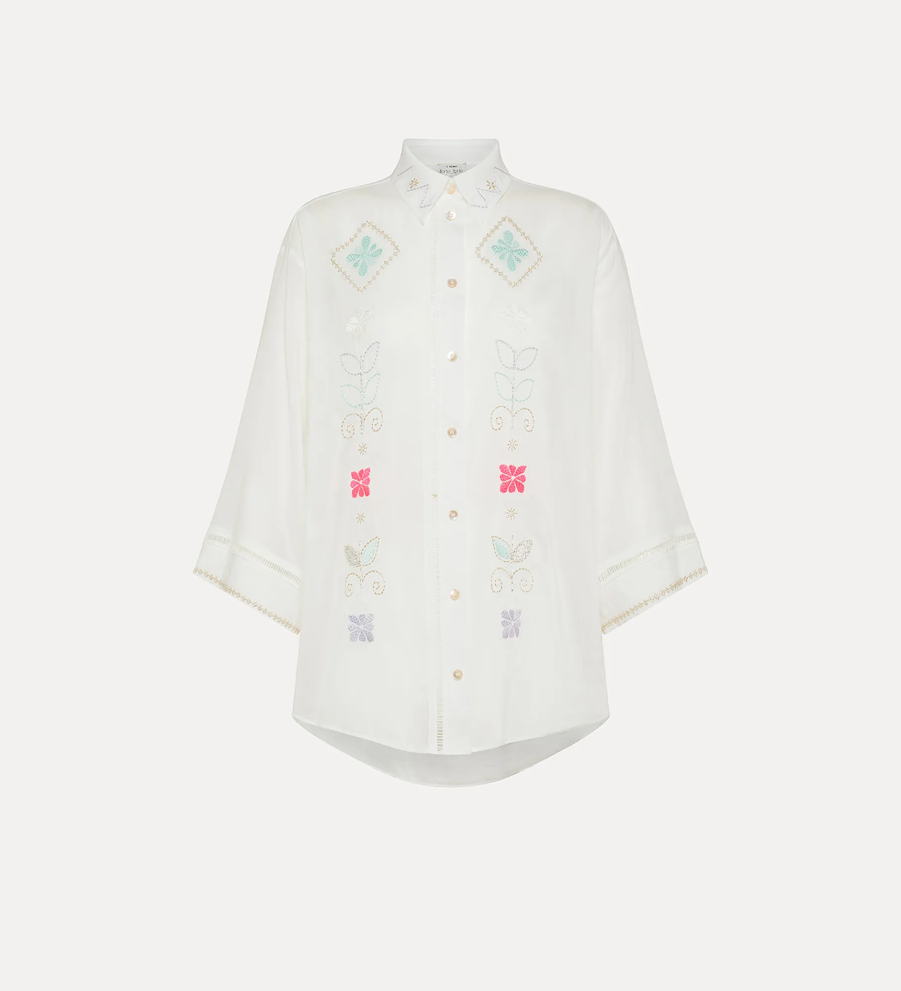 forte_forte Chemises^chemise à manches trois quarts en voile avec broderie “oniric blossom” bianco
