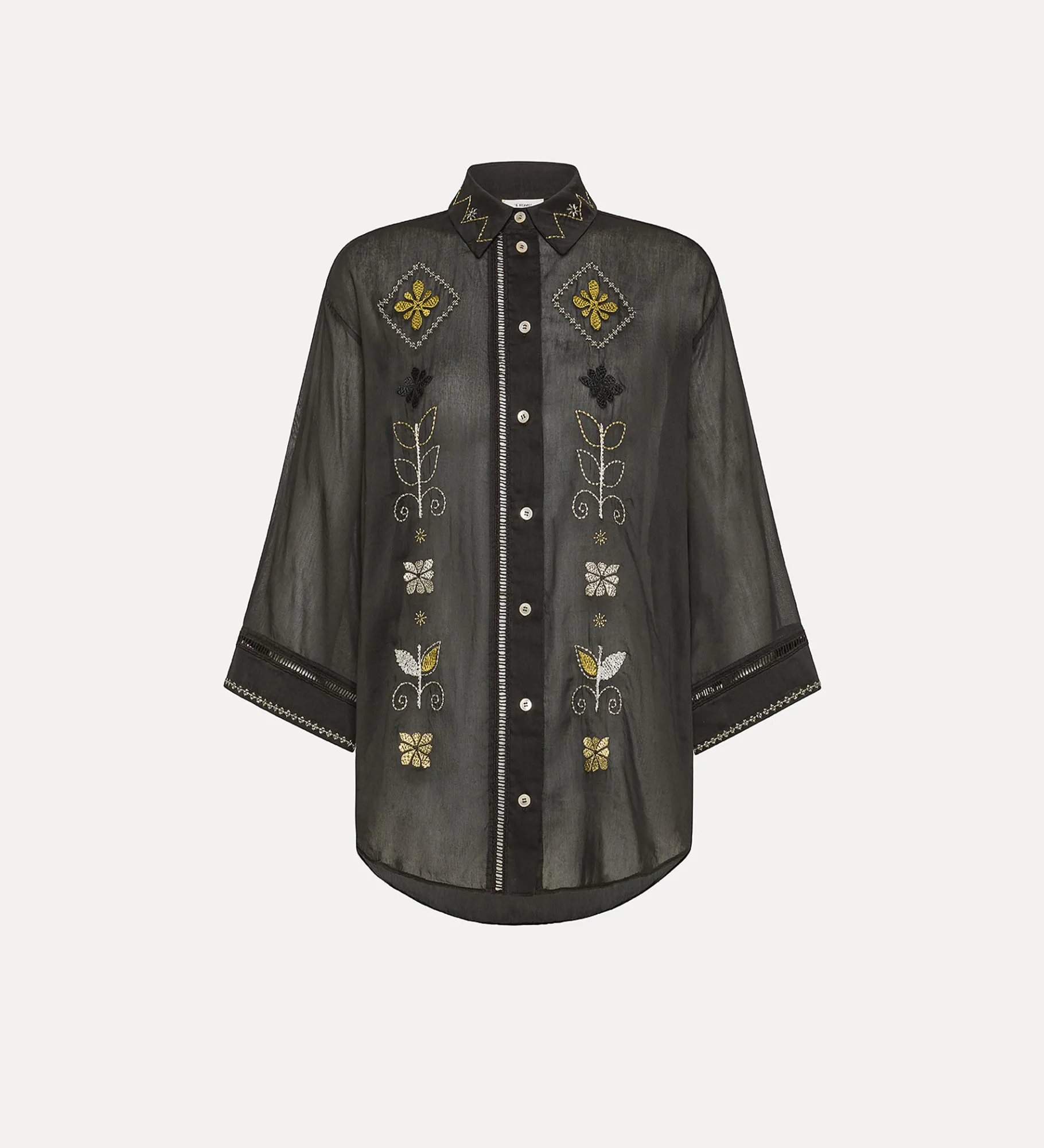 forte_forte Chemises^chemise à manches trois quarts en voile avec broderie “oniric blossom” nero