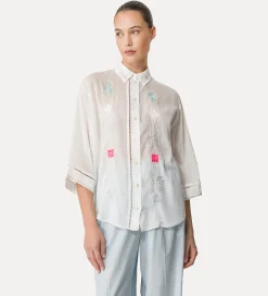 forte_forte Chemises^chemise à manches trois quarts en voile avec broderie “oniric blossom” bianco