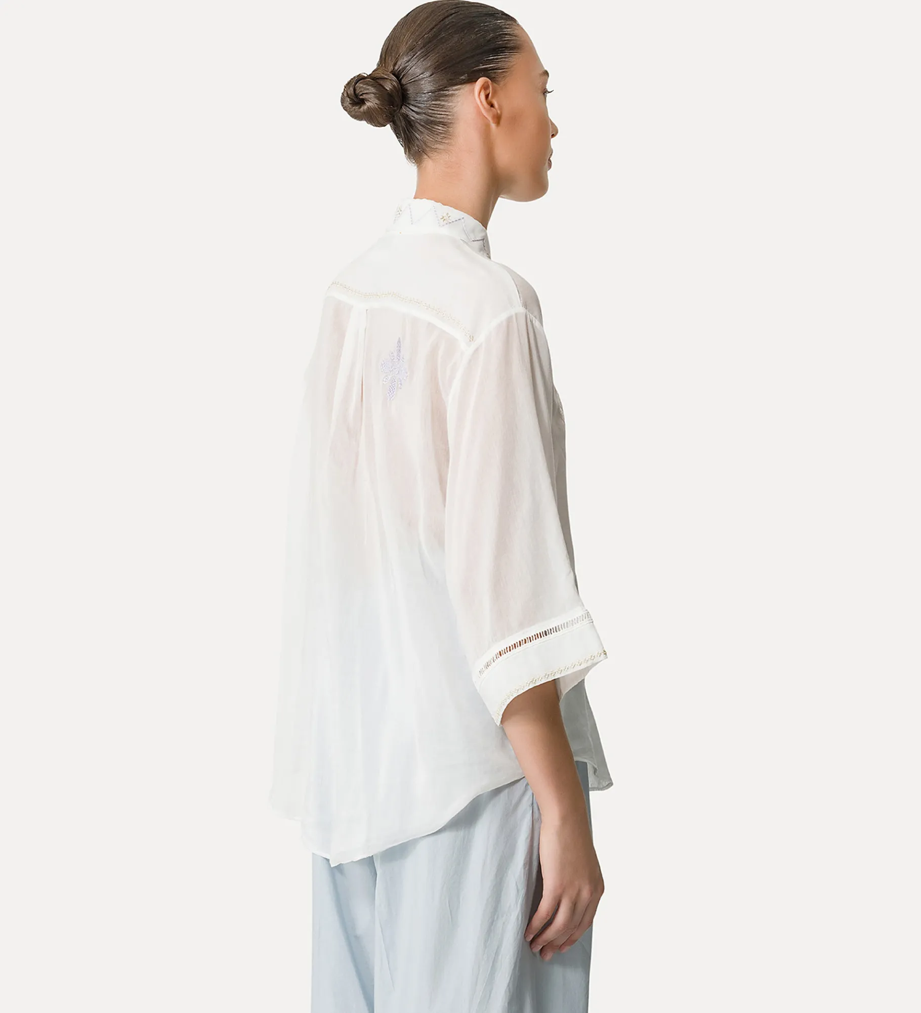 forte_forte Chemises^chemise à manches trois quarts en voile avec broderie “oniric blossom” bianco