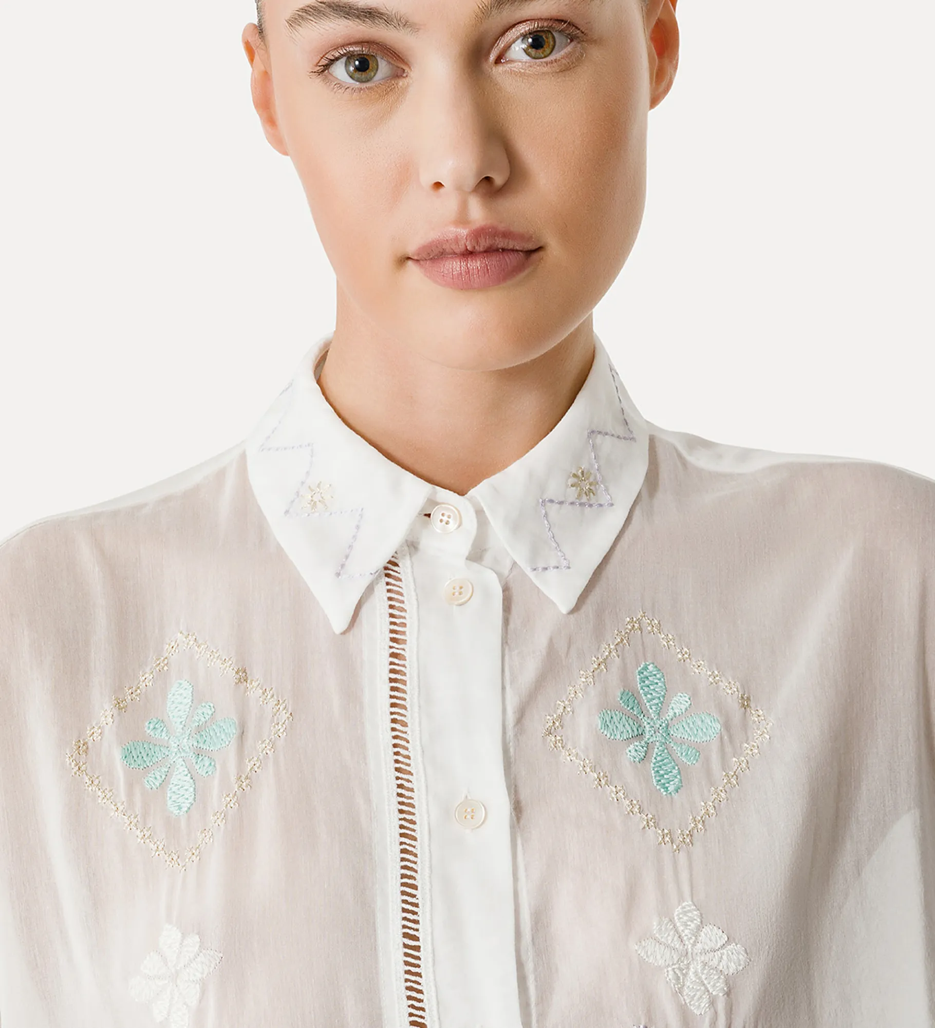 forte_forte Chemises^chemise à manches trois quarts en voile avec broderie “oniric blossom” bianco