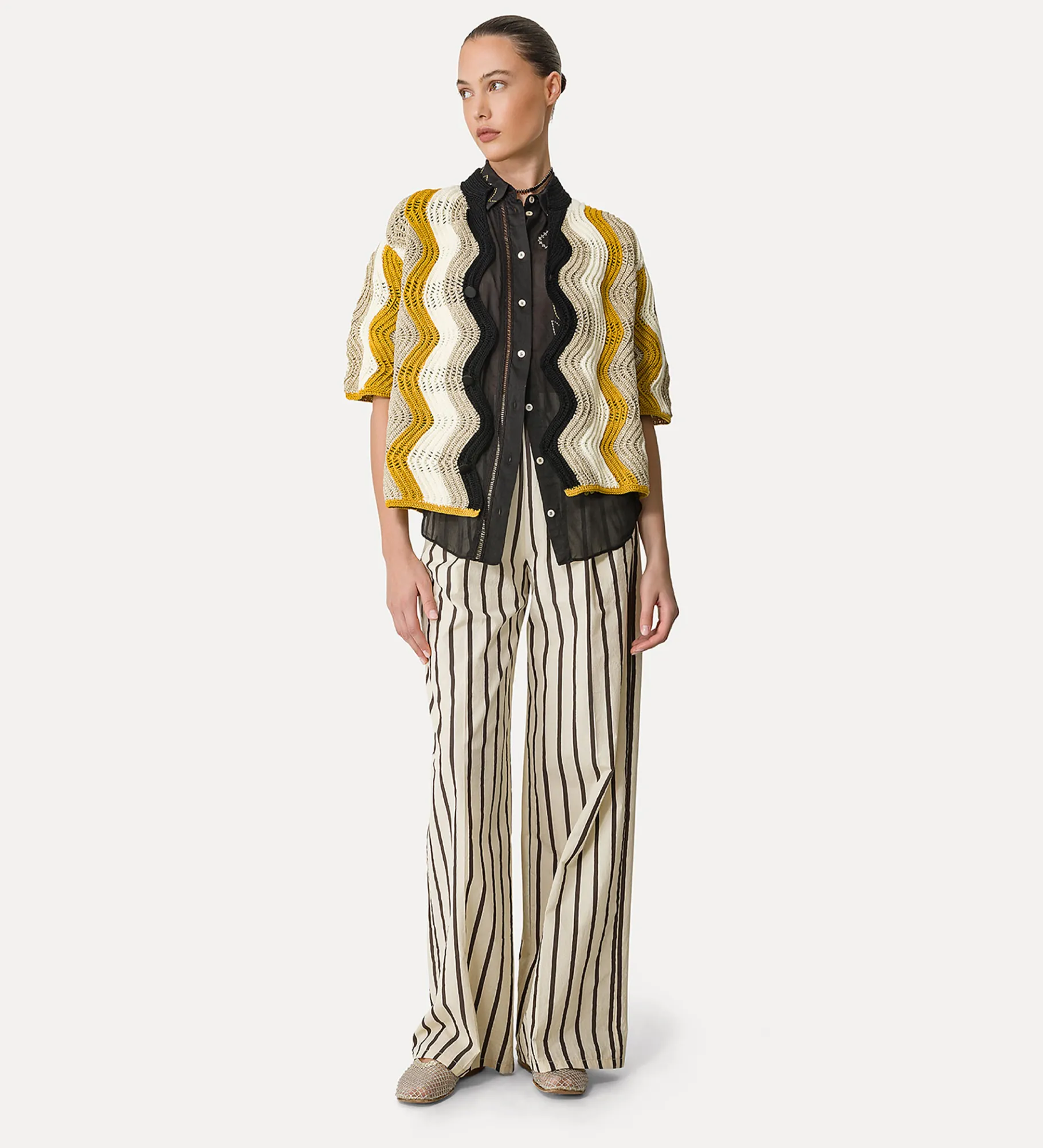 forte_forte Chemises^chemise à manches trois quarts en voile avec broderie “oniric blossom” nero