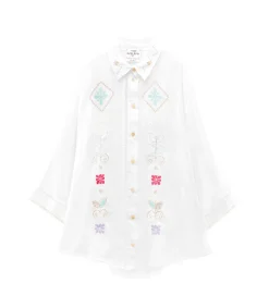 forte_forte Chemises^chemise à manches trois quarts en voile avec broderie “oniric blossom” bianco