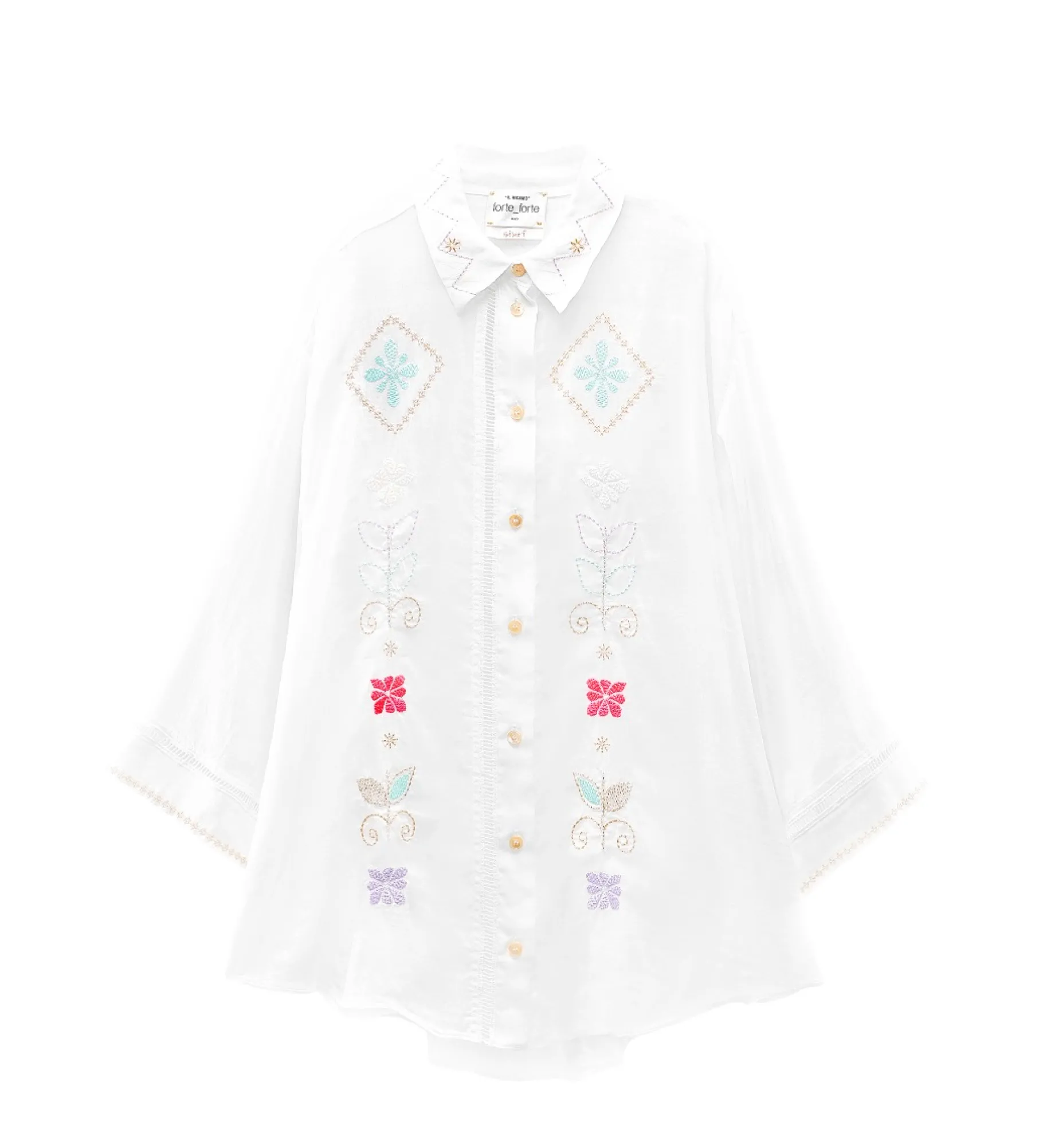 forte_forte Chemises^chemise à manches trois quarts en voile avec broderie “oniric blossom” bianco