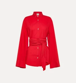 forte_forte Chemises^chemise avec ceinture à la taille en popeline lacca