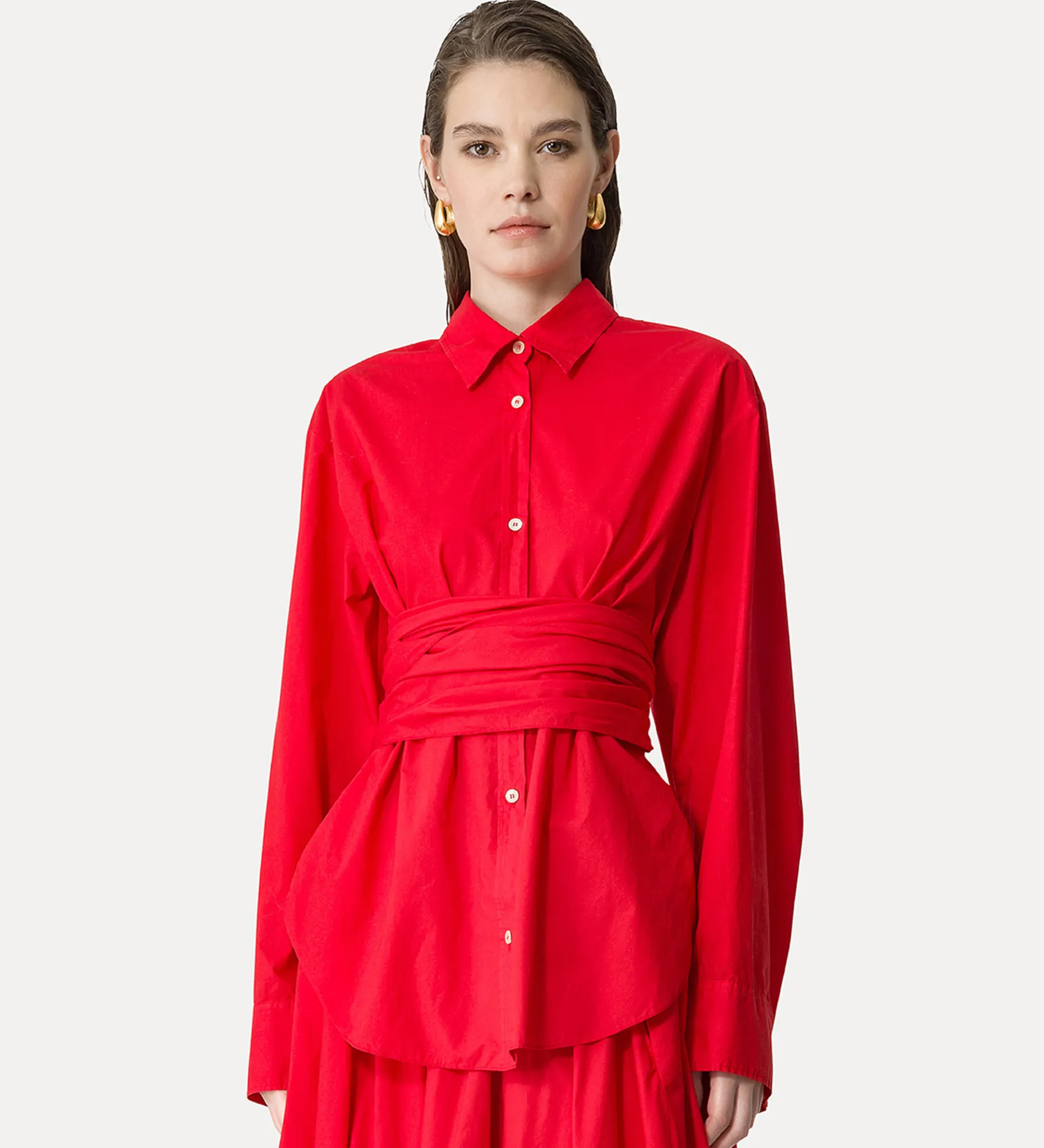 forte_forte Chemises^chemise avec ceinture à la taille en popeline lacca