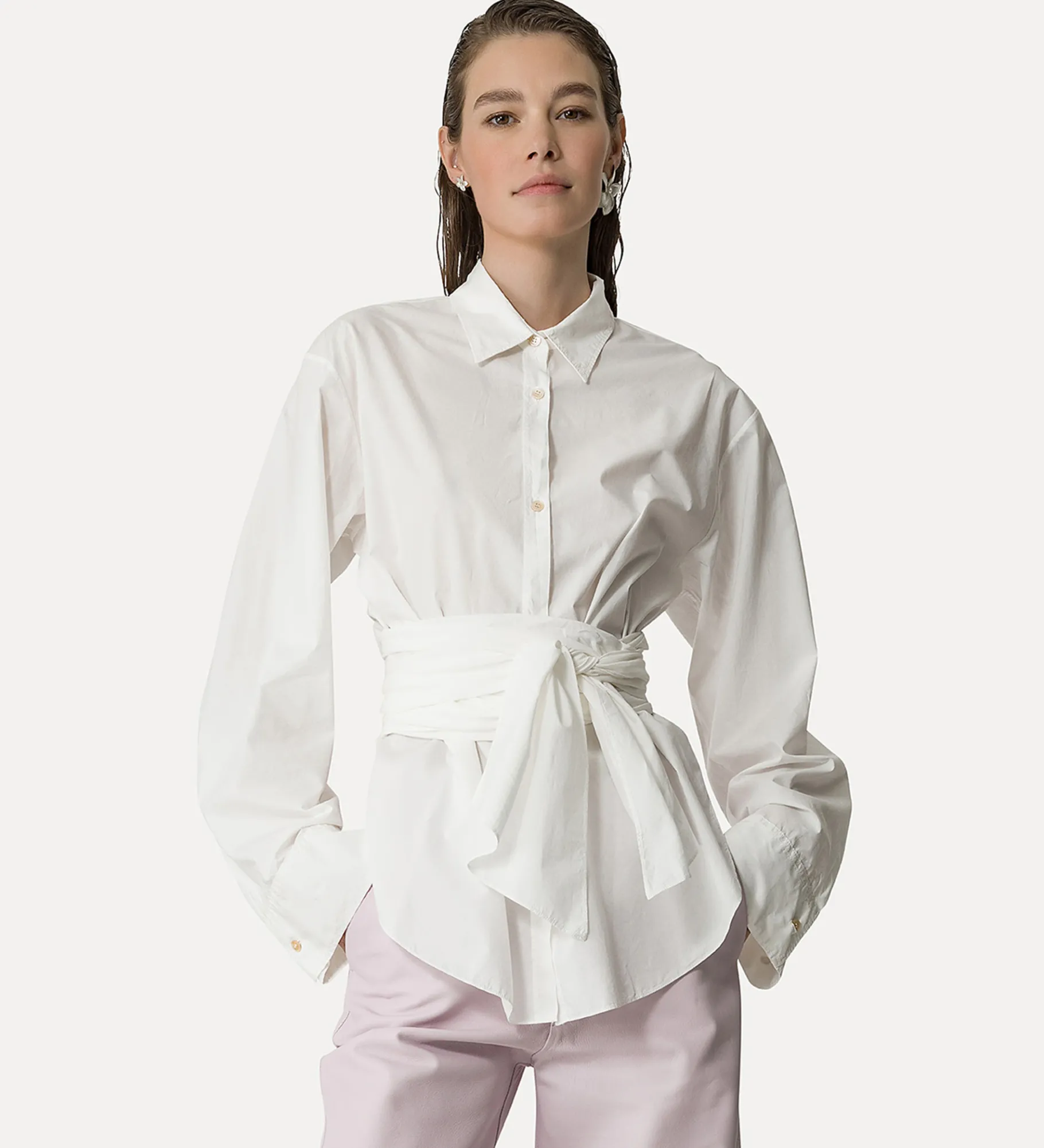 forte_forte Chemises^chemise avec ceinture à la taille bianco