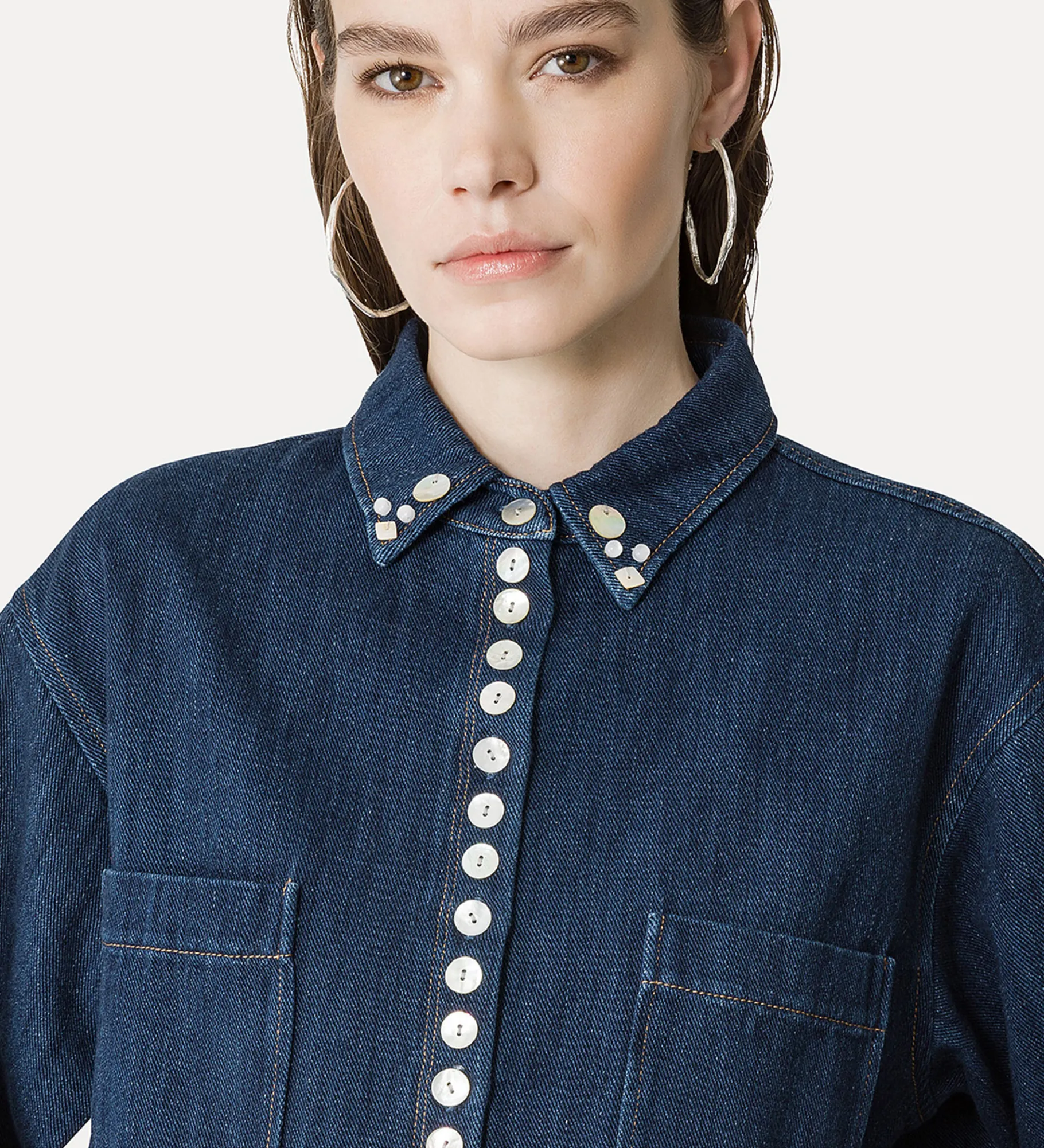 forte_forte Chemises^chemise courte en denim indigo
