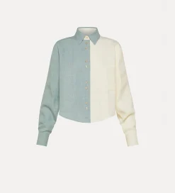 forte_forte Chemises^chemise en lin pour femme color block acqua