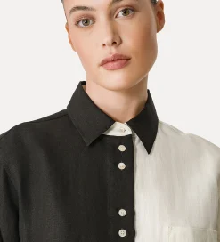 forte_forte Chemises^chemise en lin pour femme color block noir