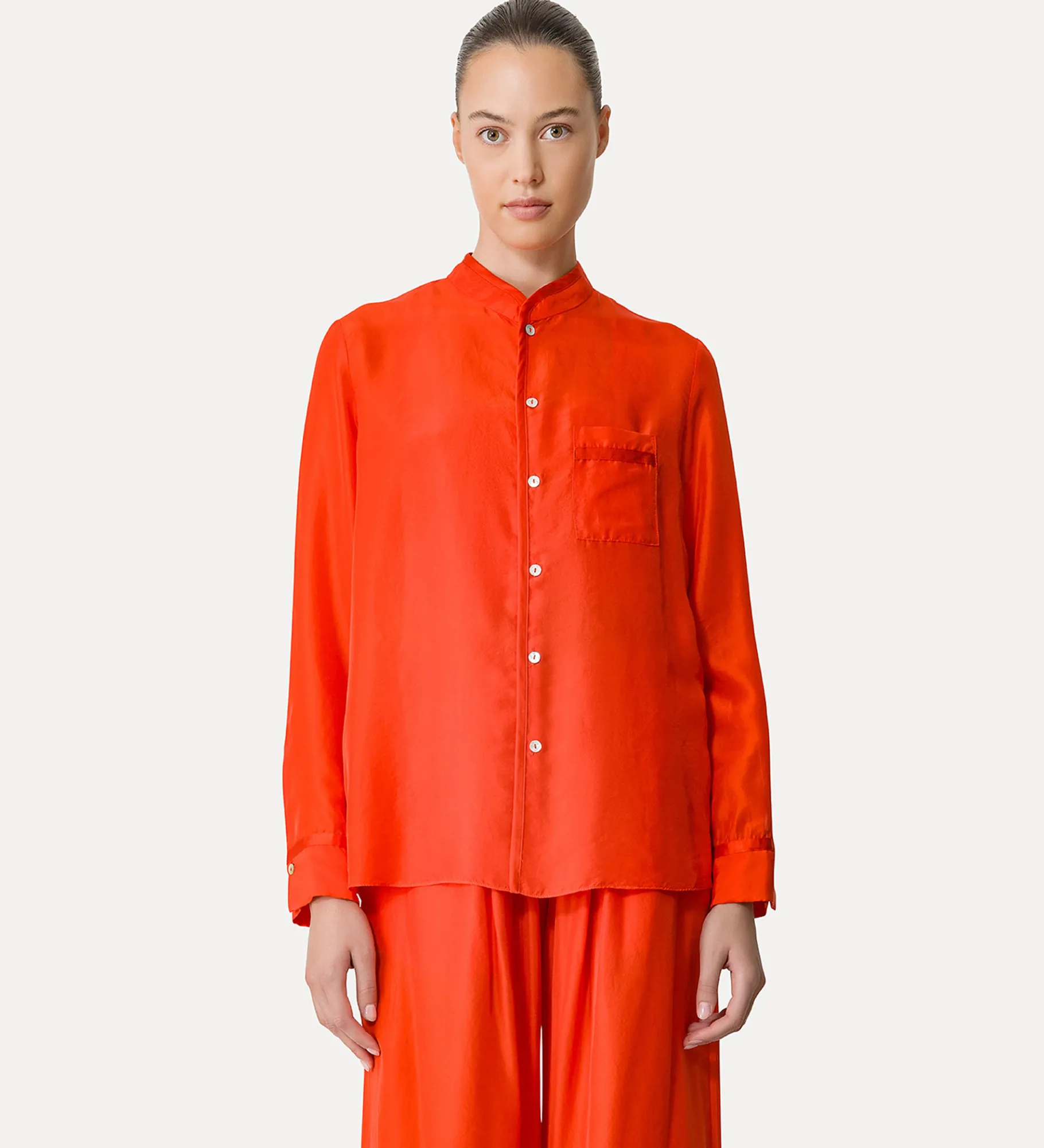 forte_forte Chemises^chemise en soie à col mao papavero