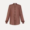 forte_forte Chemises^chemise mao essential en voile de coton et soie cacao