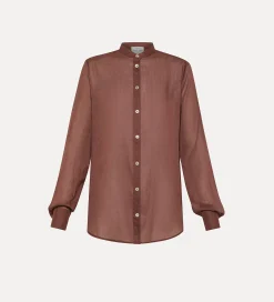forte_forte Chemises^chemise mao essential en voile de coton et soie cacao