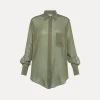 forte_forte Chemises^chemise oversize essential en voile de coton et soie olive