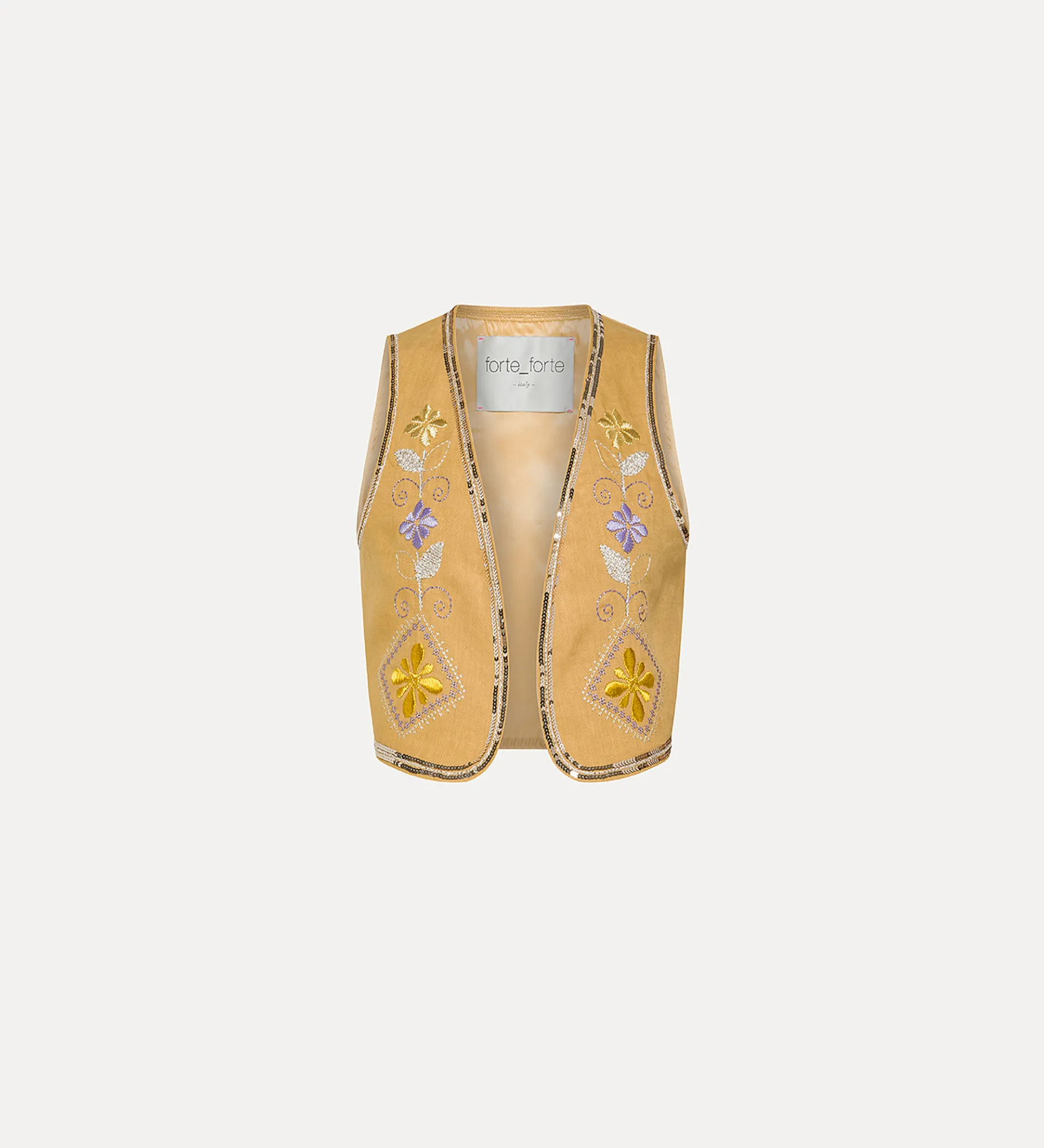forte_forte Vestes^gilet en lin pour femme avec broderie “oniric blossom” grano