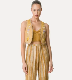 forte_forte Vestes^gilet en lin pour femme avec broderie “oniric blossom” grano