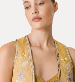 forte_forte Vestes^gilet en lin pour femme avec broderie “oniric blossom” grano