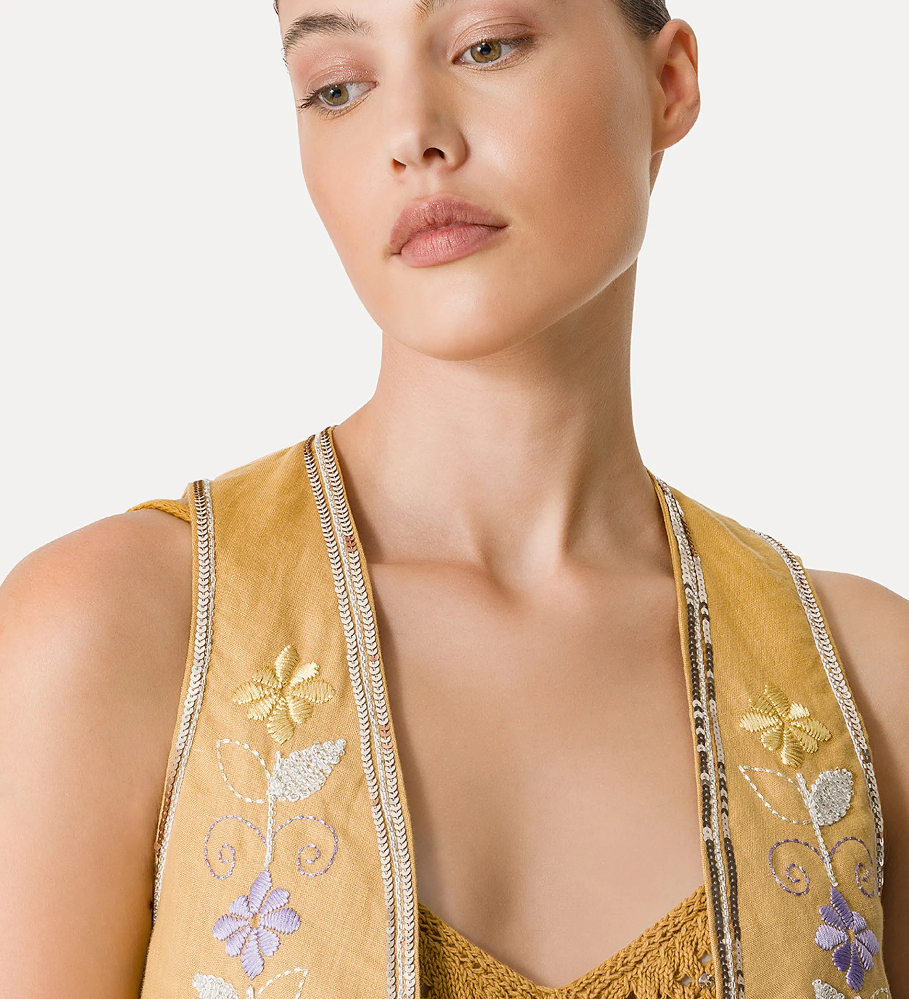 forte_forte Vestes^gilet en lin pour femme avec broderie “oniric blossom” grano