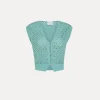 forte_forte Tricots | Hauts^gilet pour femme en coton avec cristaux acqua