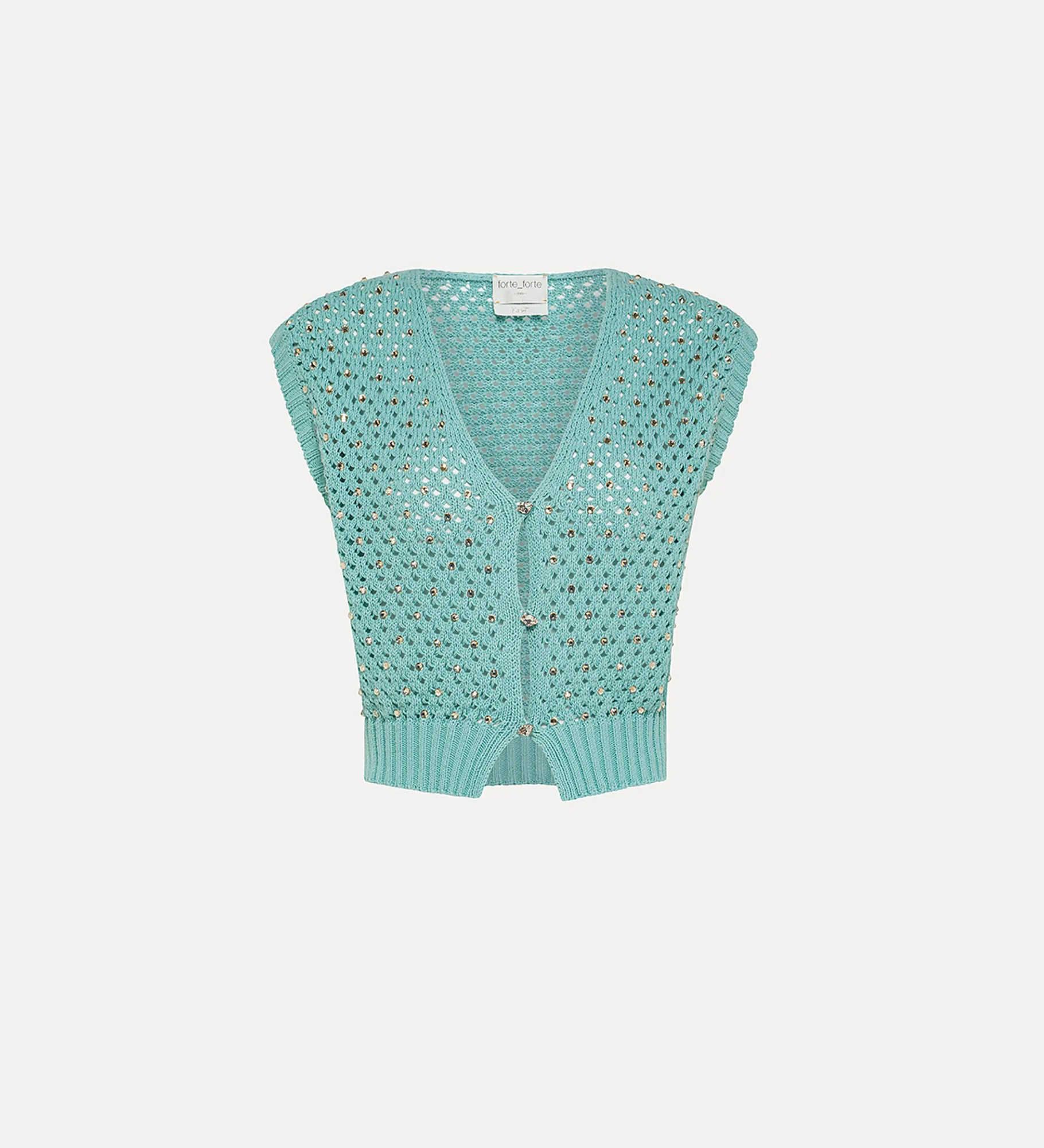 forte_forte Tricots | Hauts^gilet pour femme en coton avec cristaux acqua