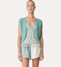 forte_forte Tricots | Hauts^gilet pour femme en coton avec cristaux acqua