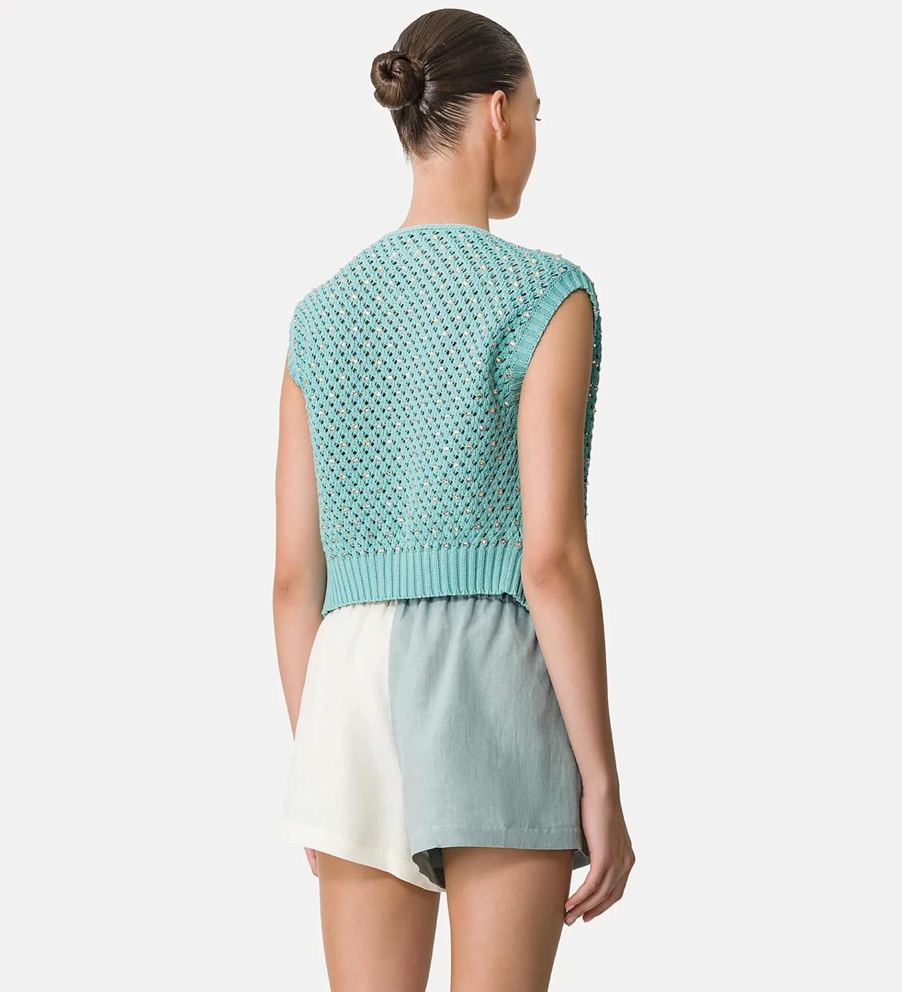 forte_forte Tricots | Hauts^gilet pour femme en coton avec cristaux acqua