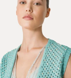 forte_forte Tricots | Hauts^gilet pour femme en coton avec cristaux acqua