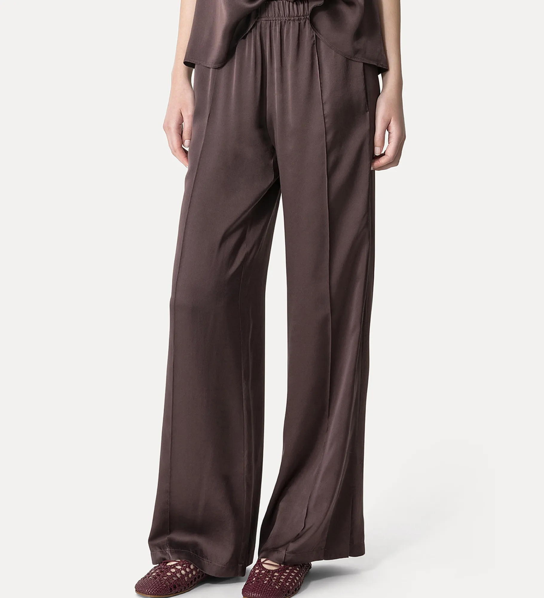 forte_forte Pantalons^jogging à coupe ample en satin de soie lava