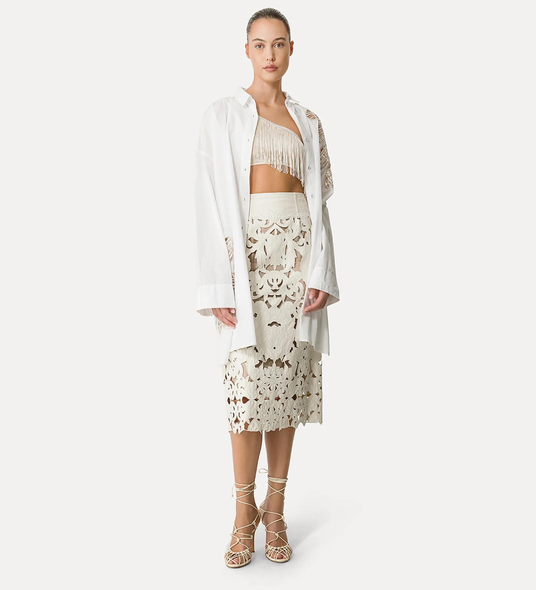 forte_forte Jupes^jupe en cuir avec broderie “poetic orchid” orchidea