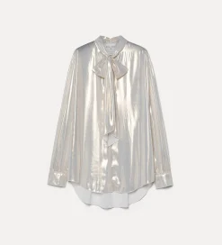 forte_forte Chemises^la chemise avec nœud en georgette laminée light gold