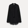 forte_forte Chemises^la chemise avec nœud en georgette de soie nero