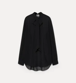 forte_forte Chemises^la chemise avec nœud en georgette de soie nero