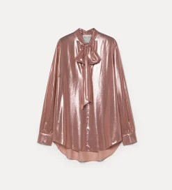 forte_forte Chemises^la chemise avec nœud en georgette laminée rose
