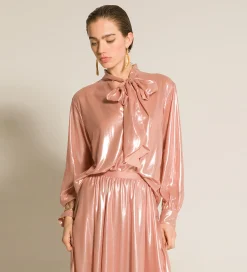 forte_forte Chemises^la chemise avec nœud en georgette laminée rose