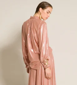 forte_forte Chemises^la chemise avec nœud en georgette laminée rose