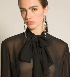forte_forte Chemises^la chemise avec nœud en georgette de soie nero