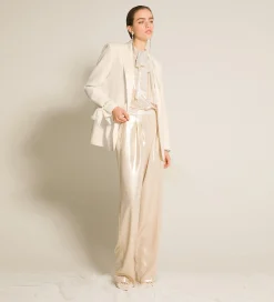forte_forte Chemises^la chemise avec nœud en georgette laminée light gold
