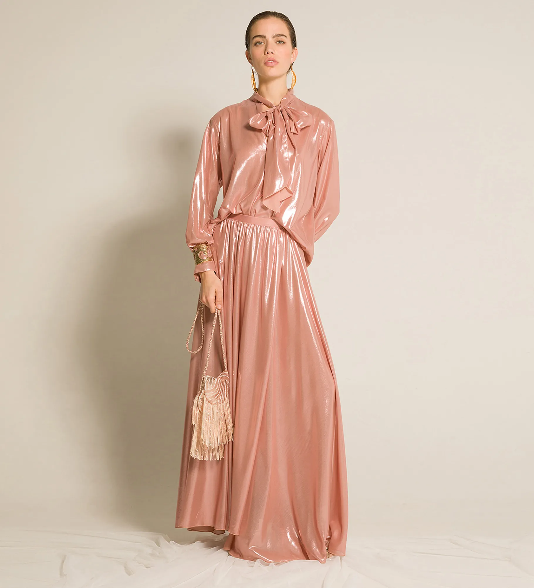 forte_forte Chemises^la chemise avec nœud en georgette laminée rose