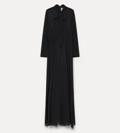 forte_forte Robes^la robe avec nœud en georgette de soie nero