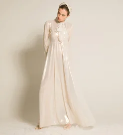 forte_forte Robes^la robe avec nœud en georgette laminée light gold
