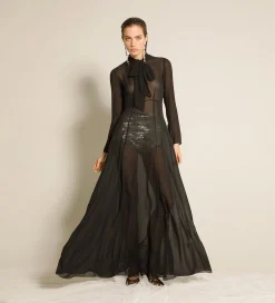 forte_forte Robes^la robe avec nœud en georgette de soie nero