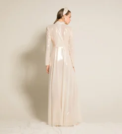 forte_forte Robes^la robe avec nœud en georgette laminée light gold