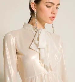 forte_forte Robes^la robe avec nœud en georgette laminée light gold