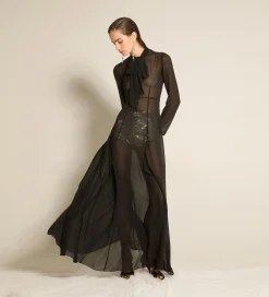 forte_forte Robes^la robe avec nœud en georgette de soie nero